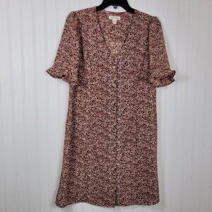 Monteau LA Button down front dress , Vneck Ruffle Sleeves Women's SZ L